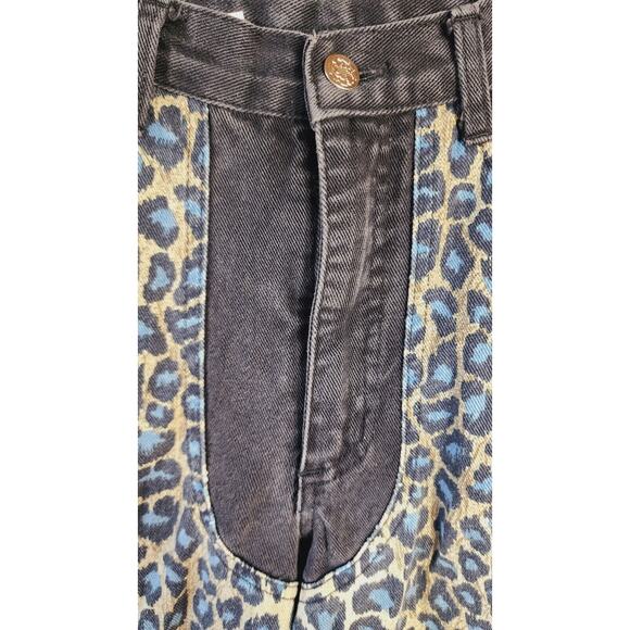 VTg 80s Fredericks of Hollywood Blue leopard Black Denim High Rise Jeans Sz 3 US - Picture 9 of 12